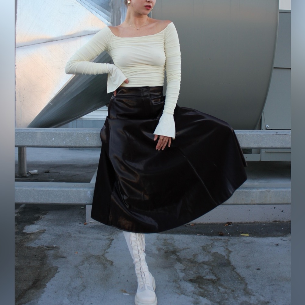 Goen J faux leather vintl burgundy maxi skirt M